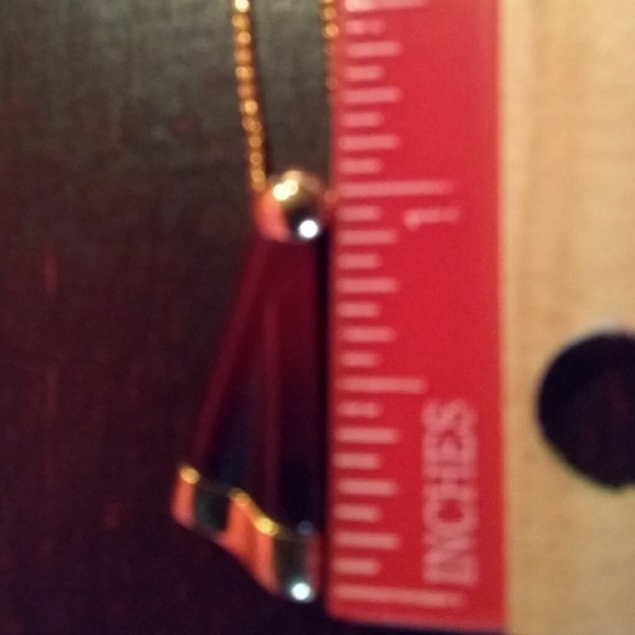 c1960s Crown Trifari Mod Deep Red & Gold Pendant Necklace - Picture 5 of 8